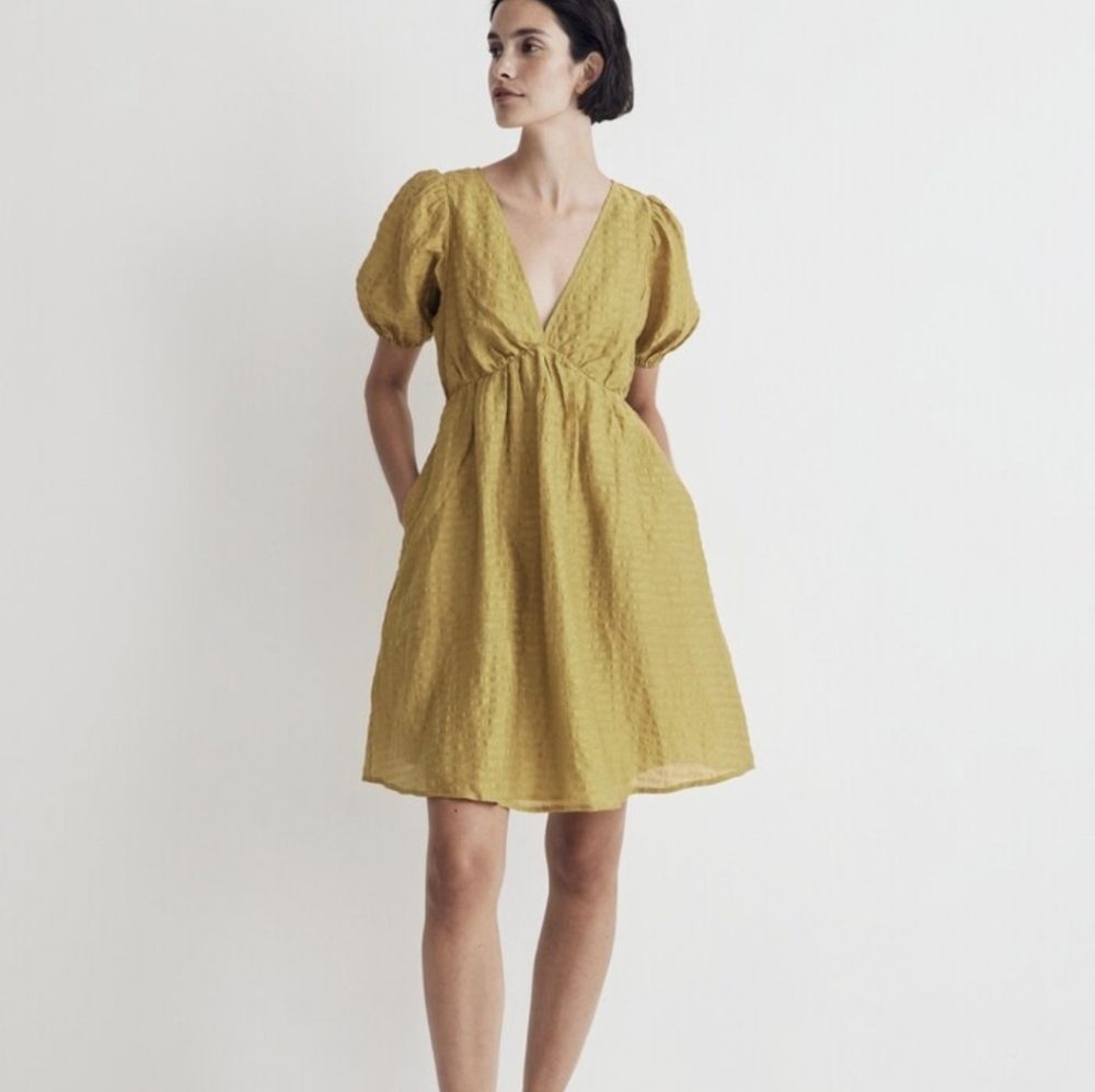 Elegant Yellow Puff Sleeve Dress